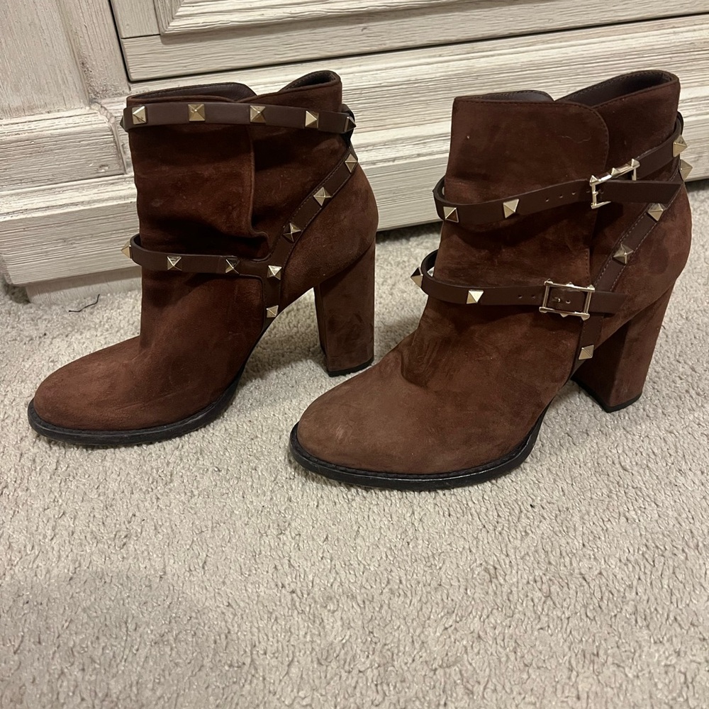 Valentino Brown Ankle Boots with Chunky Heel